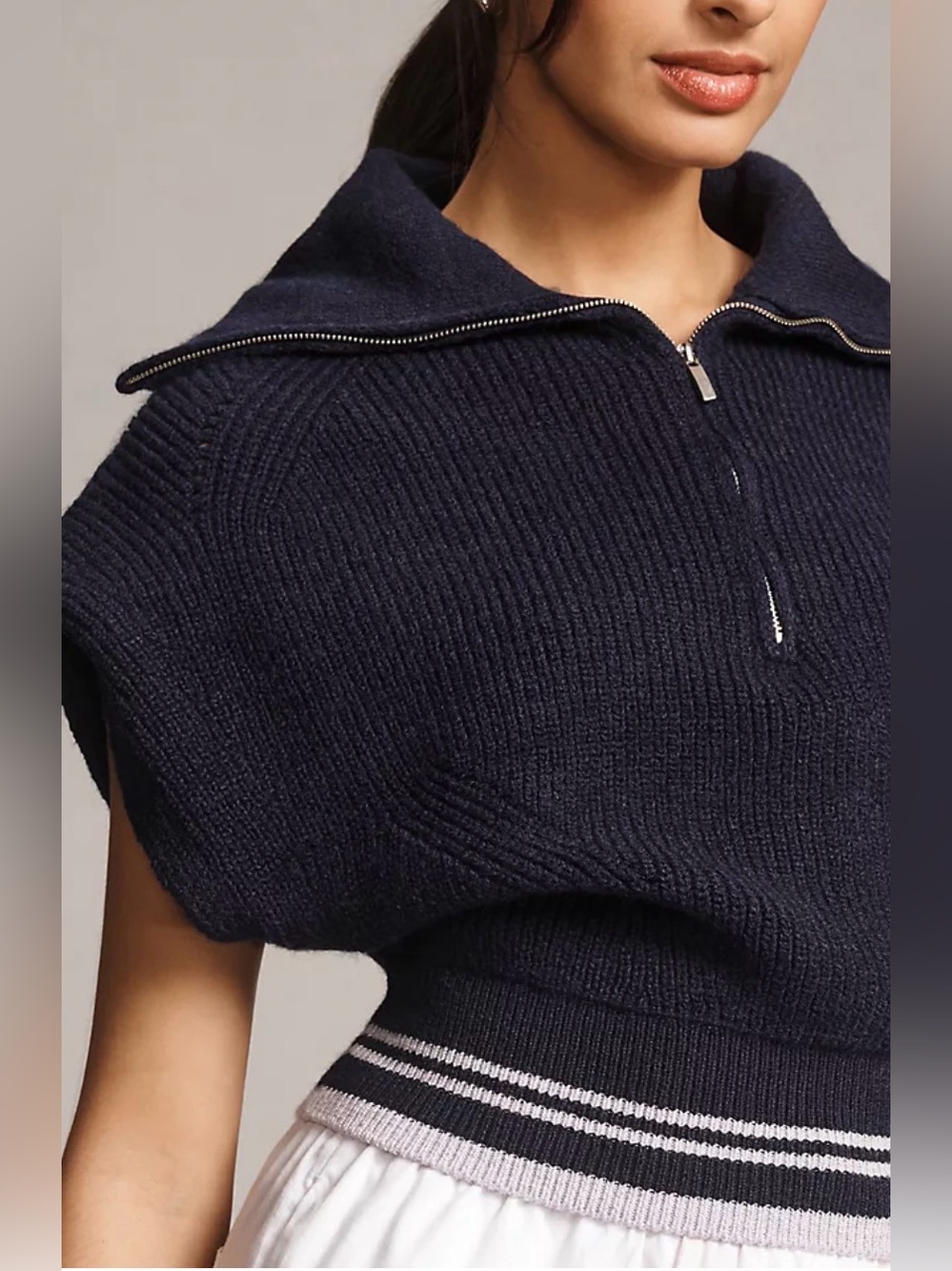 Anthropologie Maeve Navy Quarter Zip Oversized Sweater Vest Tee Medium